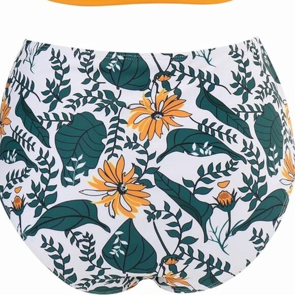 MARIGOLD & FOREST GREEN RUCHED HIGH WAIST BIKINI BOTTOMS SIZE XL NWOT - Picture 3 of 10